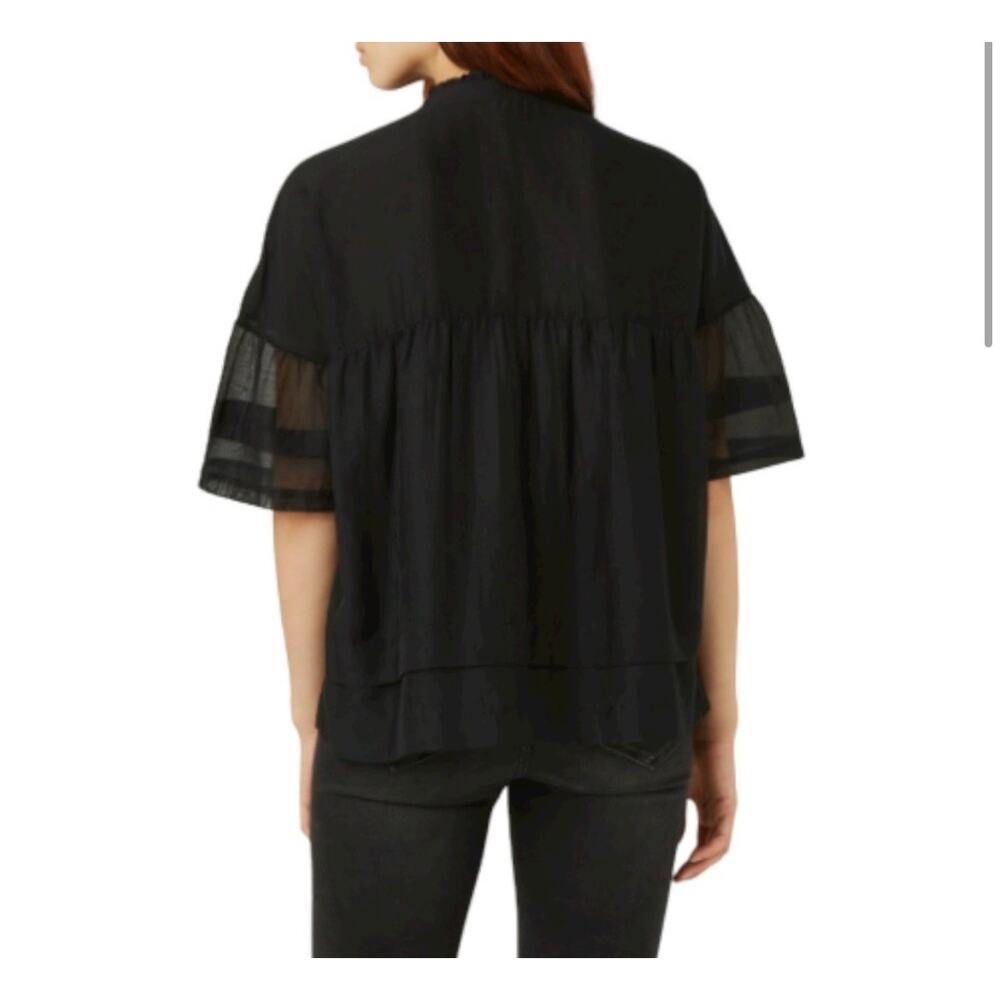 Allsaints Etna Black Silk Blend Short Sleeve Blouse Size 4 - Picture 2 of 9